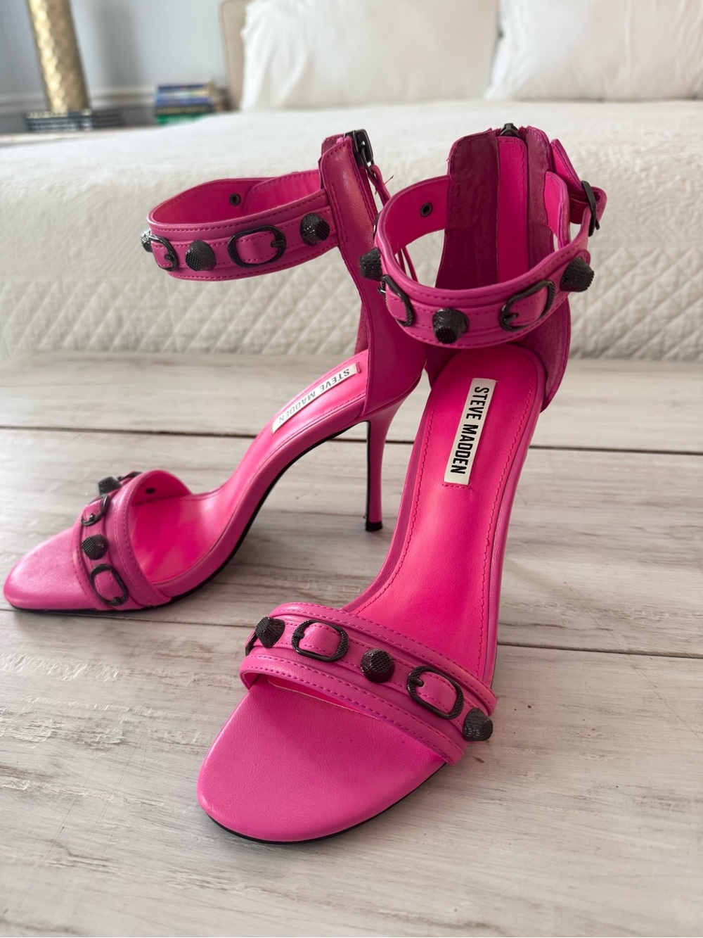 Steve Madden Hot Pink Rivet Studded Heel Sandal